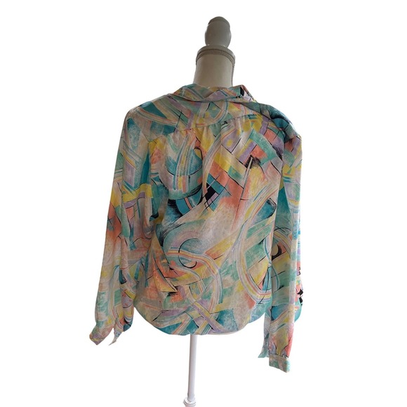 Vintage Da Rue of‎ California Blouse Pastel Silky Abstract Print Top Spring l - Picture 3 of 7